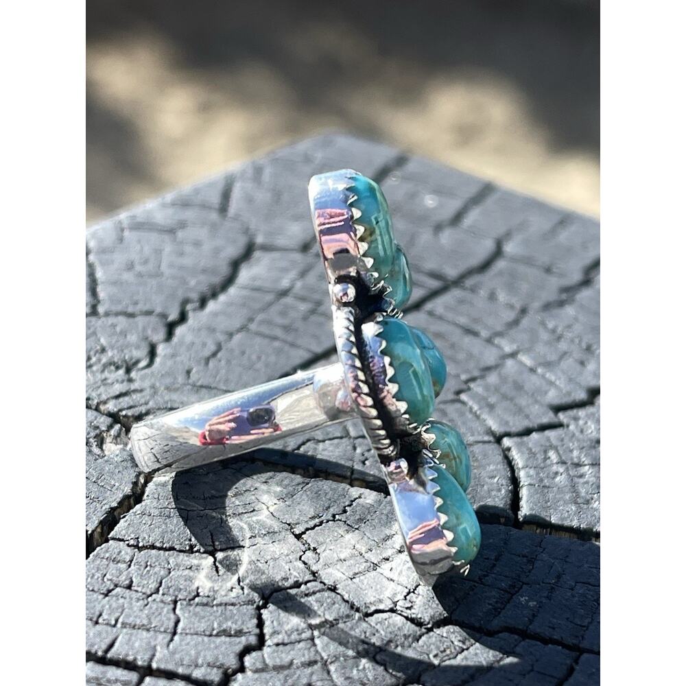 Sterling Silver NATIVE Style Turquoise Cluster Ring Size 7 Large SW Statement - Picture 7 of 11